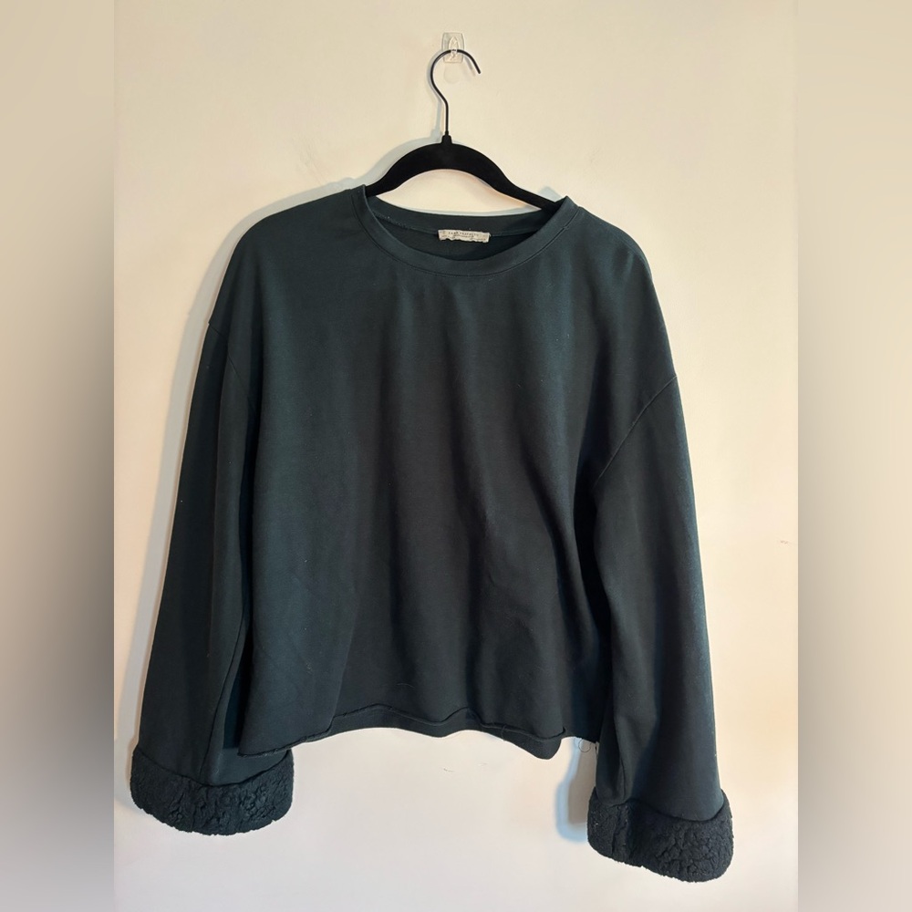 Zara Dark Green Top with Plush Cuffs